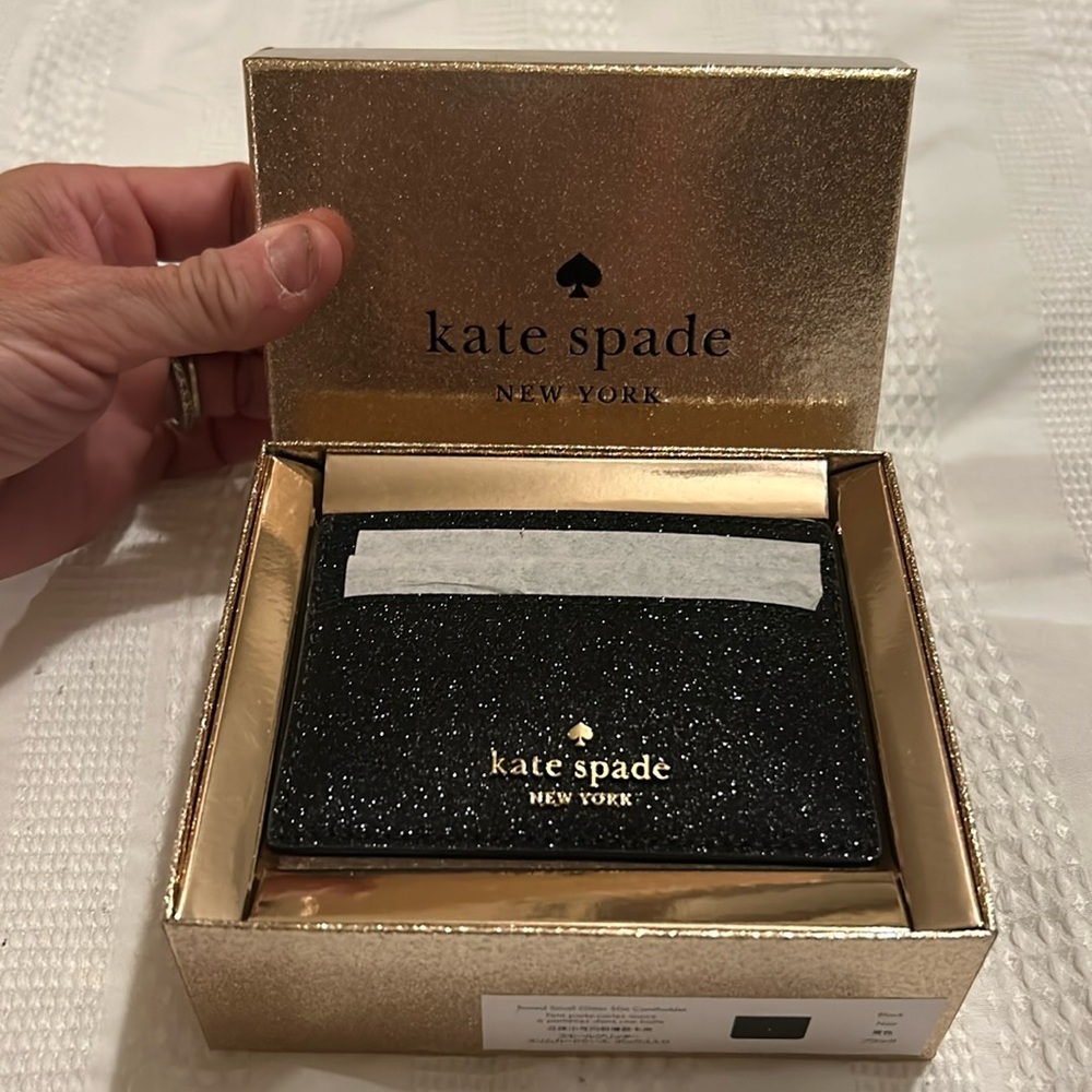 KATE SPADE, BRAND NEW…Boxed Small Glitter Slim Cardholder-BLACK